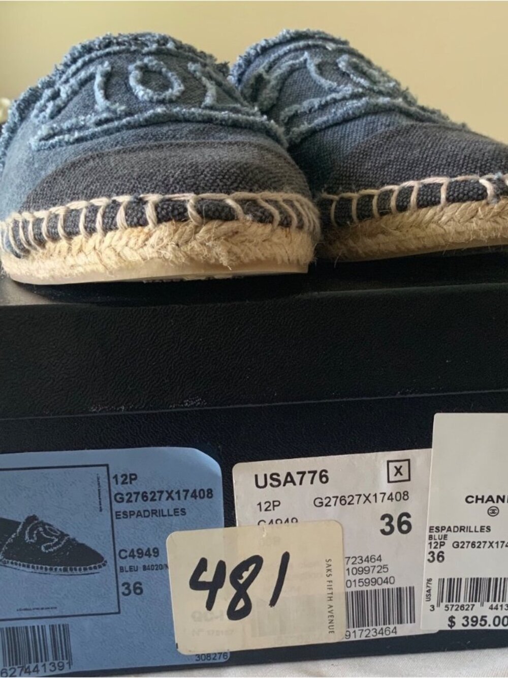 Chanel Blue Denim Espadrilles Shoes Size 36 Textured CC Logo Slip-On Casual Flat - Picture 9 of 9